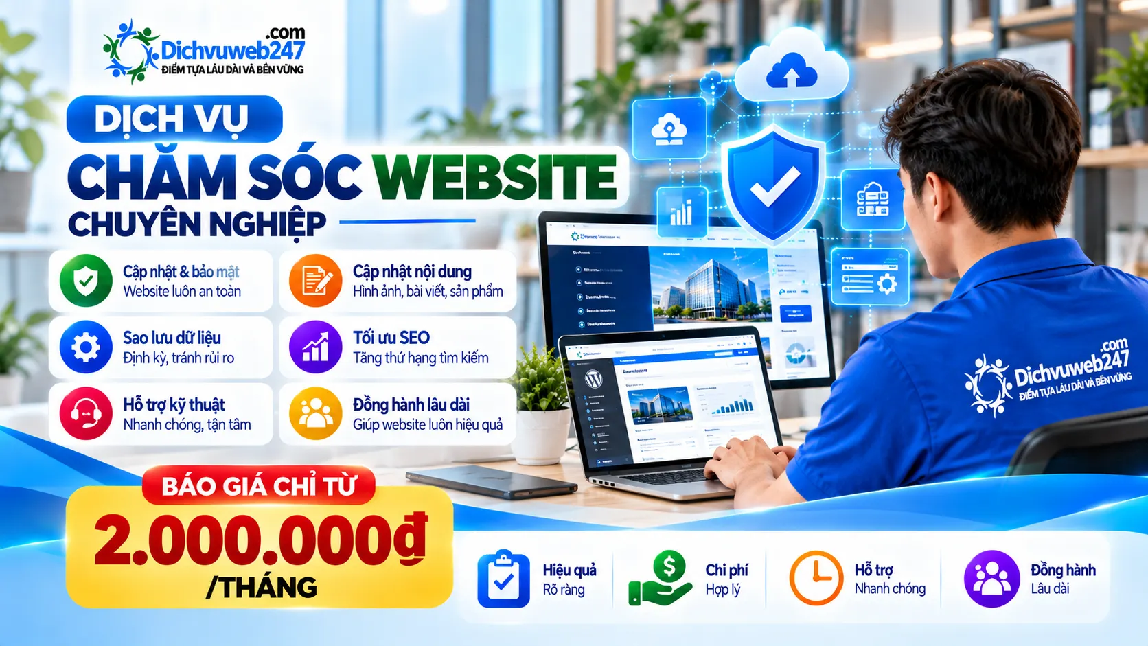 Báo giá dịch vụ chăm sóc website mới nhất tại DichvuWeb247
