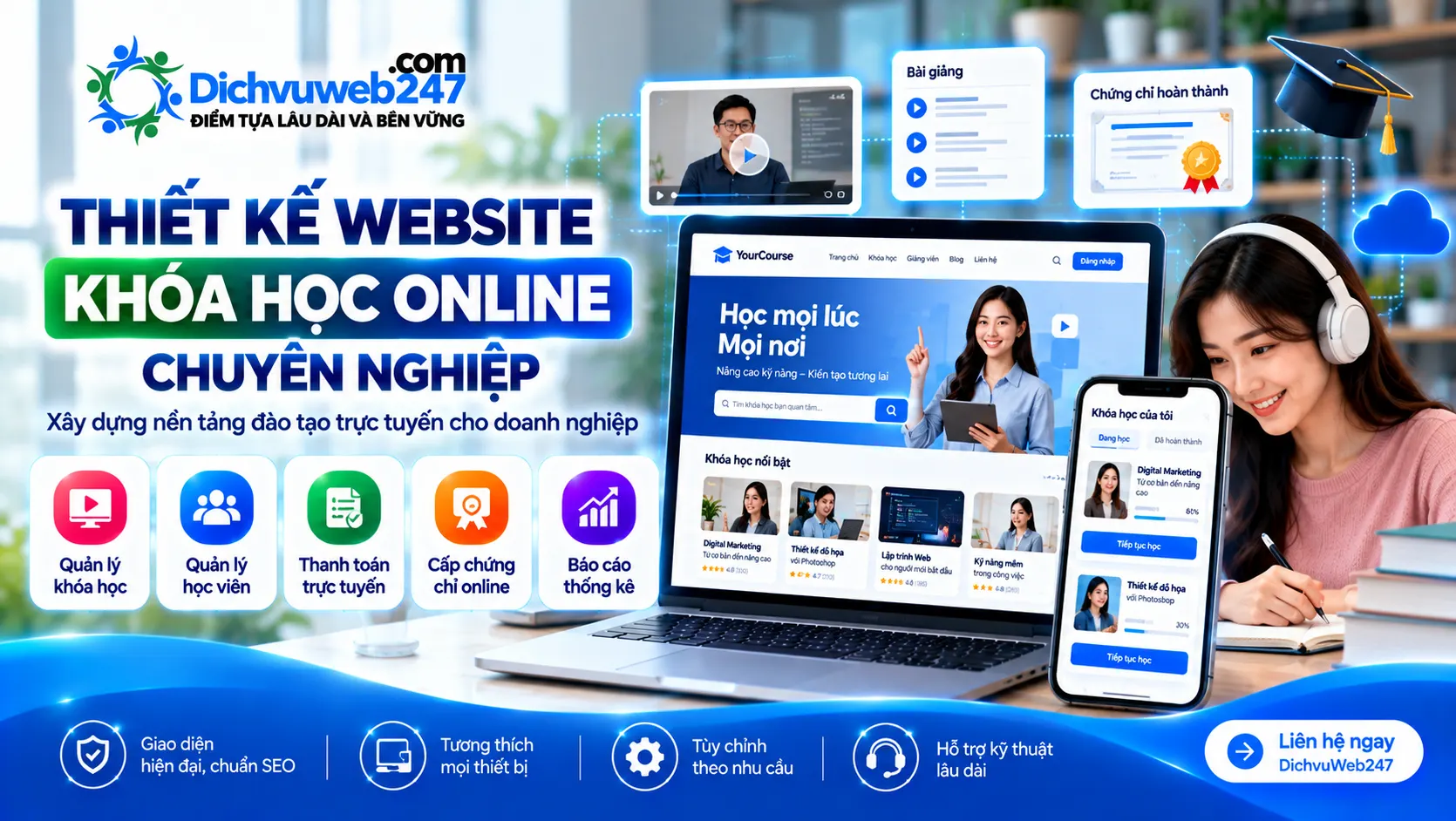 Thiết kế website khóa học online chuyên nghiệp – Xây dựng nền tảng đào tạo trực tuyến