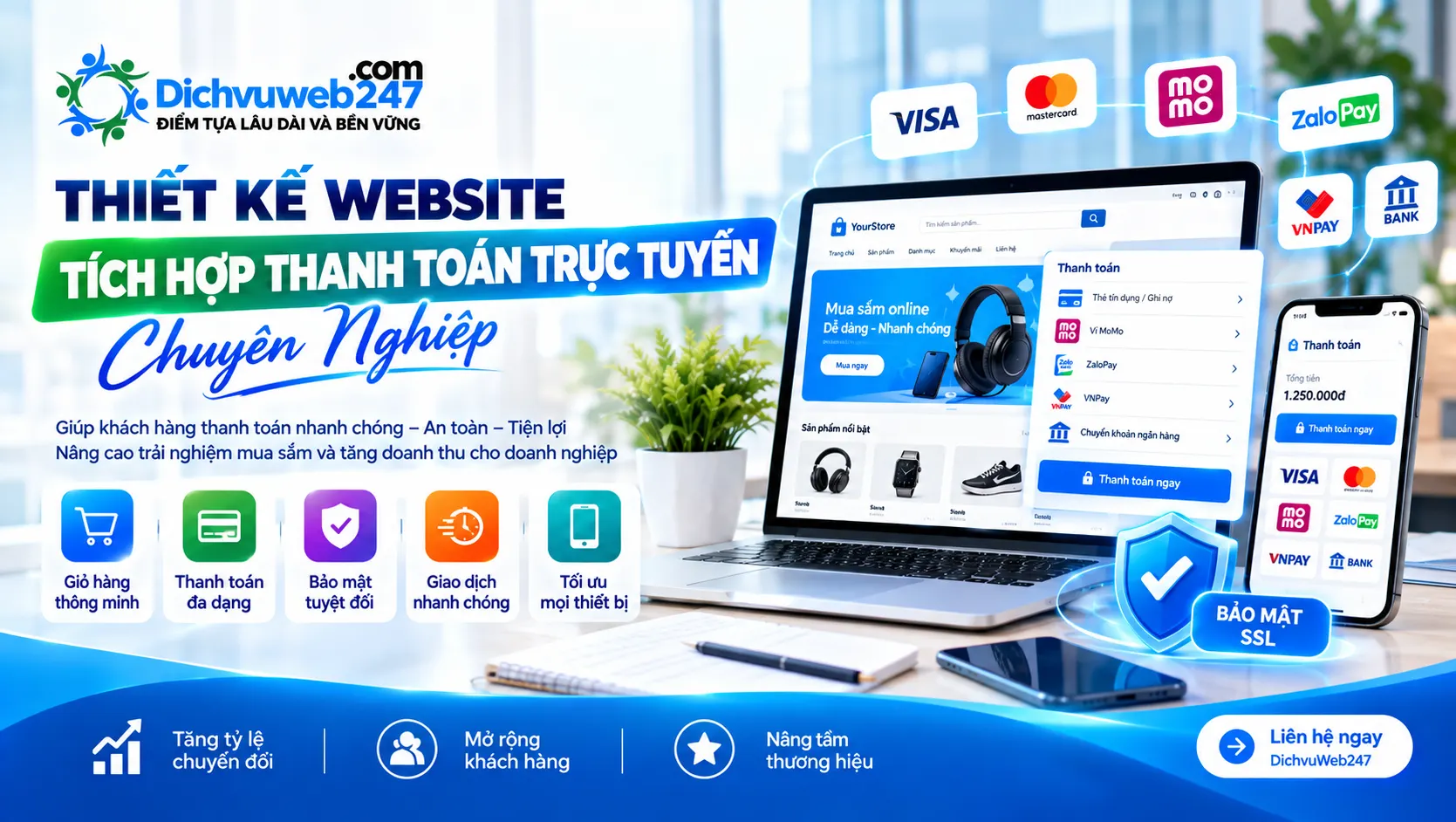 Thiết kế website tích hợp thanh toán trực tuyến chuyên nghiệp